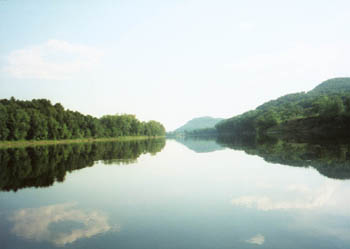 dead calm river in the afternoon