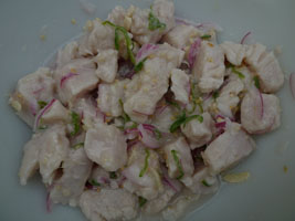 albacore ceviche with red onion, lime juice, and slivered jalapeno