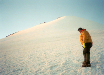 Jeremy on the glacier at sunrise