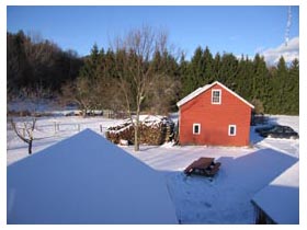 bright red barn