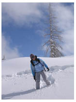 joy's first few minutes on snowshoes