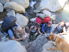 looking at fossil shells in Santa Paula Canyon, Los Padres National Forest