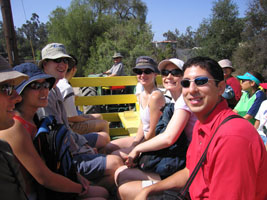 on the wagon ride to the blueberry patch