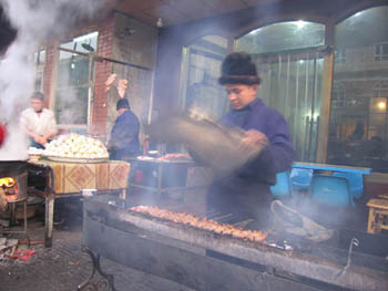 mutton kebabs and steamed breads